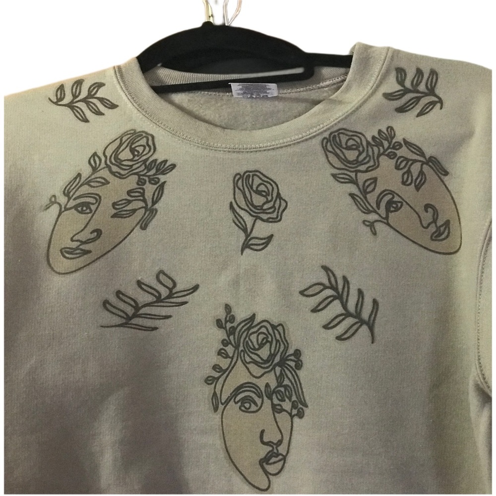 Custom womens Line Drawn Face Expression Retro Style Mocha brown sweatshirt - Picture 2 of 3